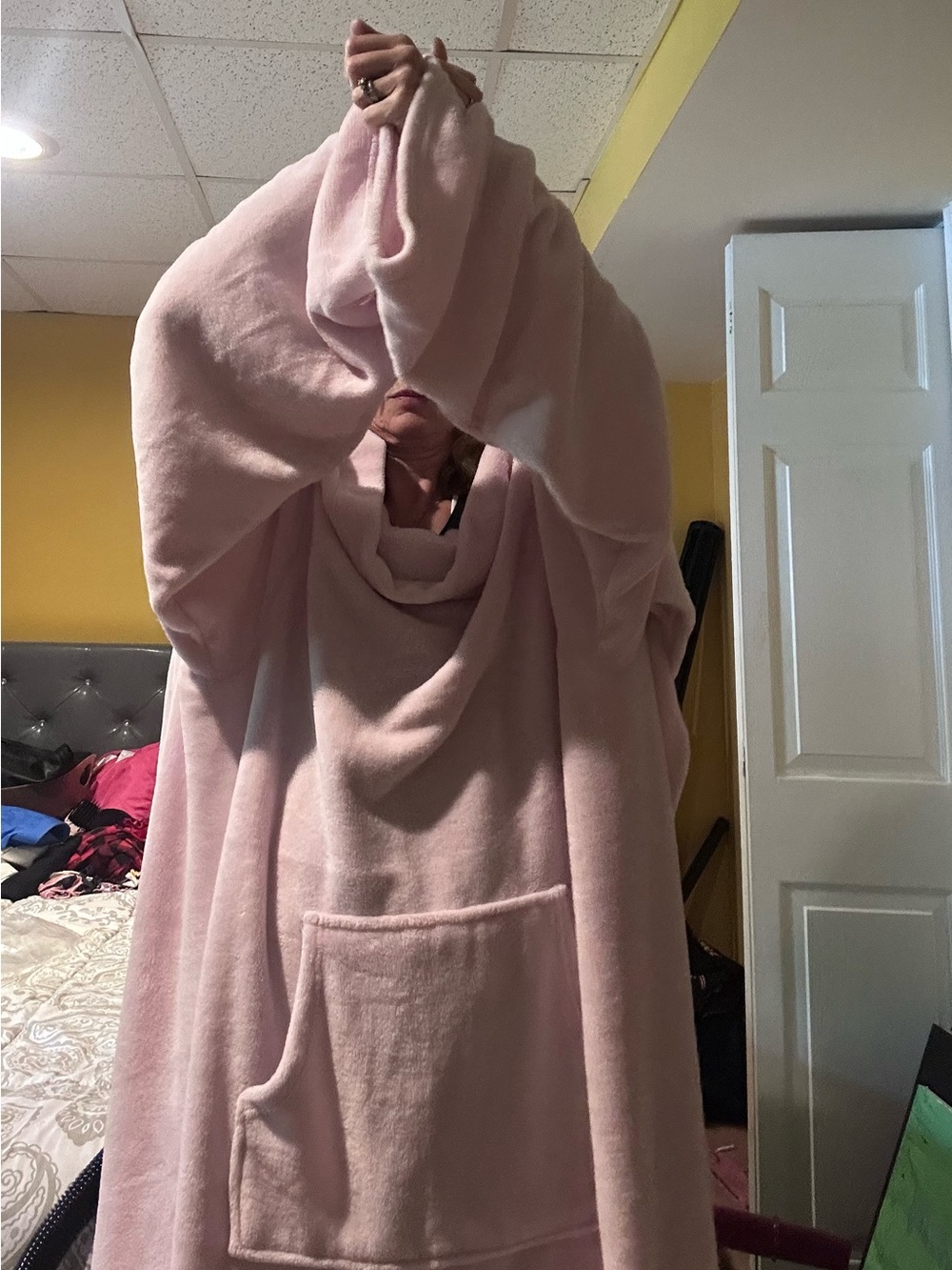 Cozy Oversized Pink blanket with sleeves  with Front Pocket